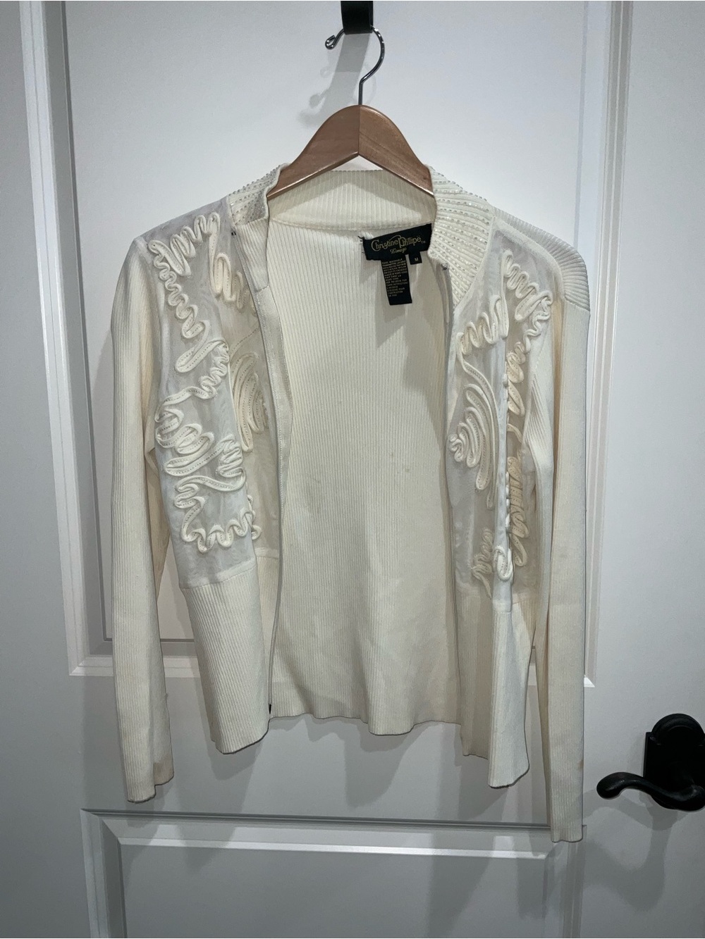 Embroidered Open-Front Ivory Cardigan - Elegant Layering Piece